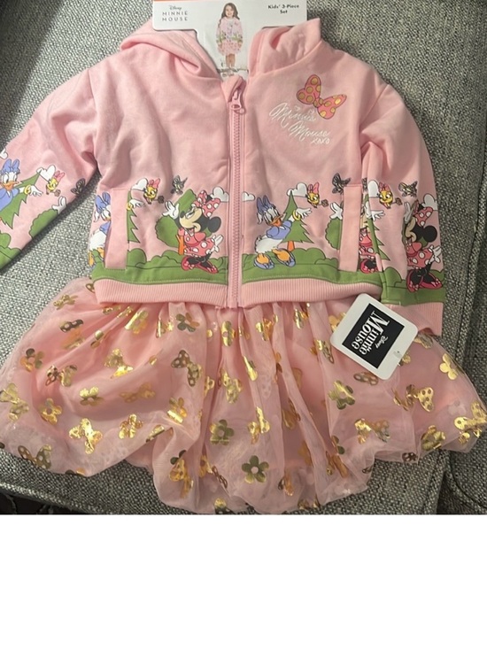 Disney Other - Disney Minnie Mouse Girls 3 piece Set with hooded sweatshirt, tutu,t-shirt 2T
